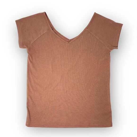 American Eagle Outfitters Tops - American Eagle AE Ribbed Saltwash V-Neck Baby Tee Rust Pink Women’s Size XL